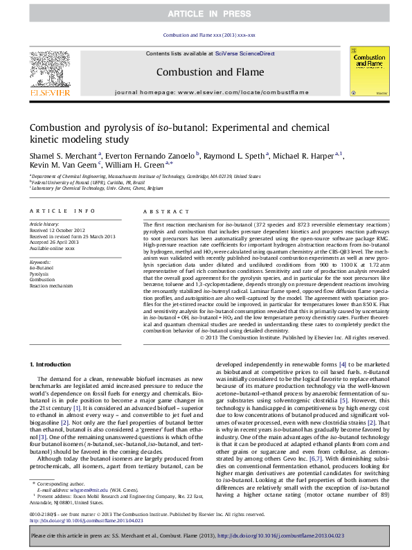 (PDF) Combustion and pyrolysis of iso-butanol: Experimental and ...