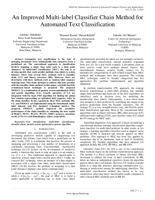 (PDF) An Improved Multi-label Classifier Chain Method for Automated ...