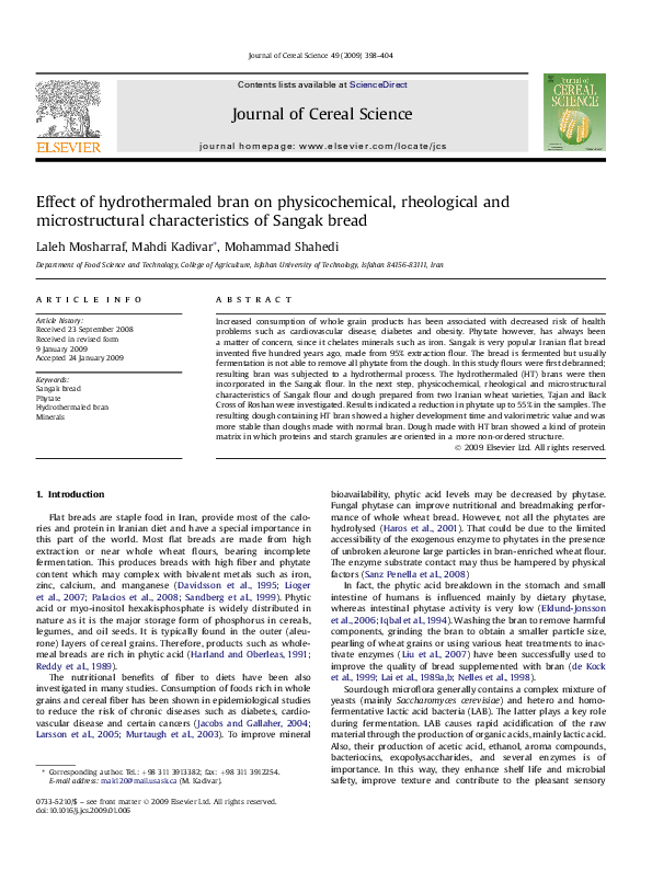 (PDF) Effect of hydrothermaled bran on physicochemical, rheological and ...