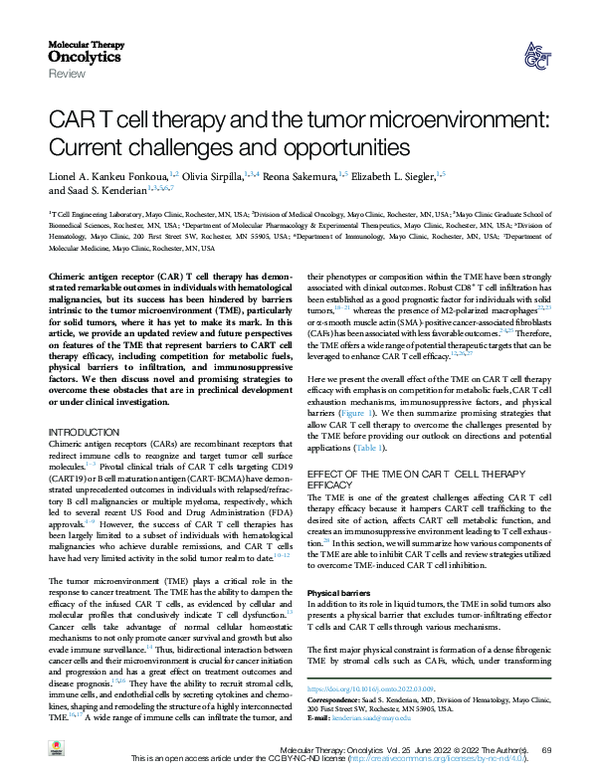(PDF) CAR T cell therapy and the tumor microenvironment: Current ...