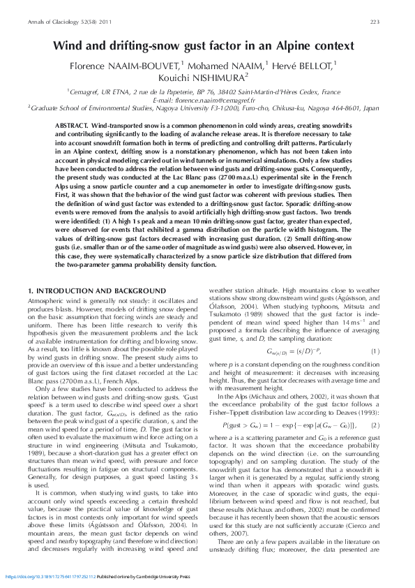 (PDF) Wind and drifting-snow gust factor in an Alpine context