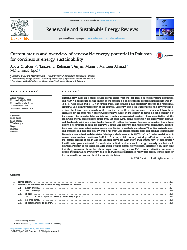 (PDF) Current status and overview of renewable energy potential in ...