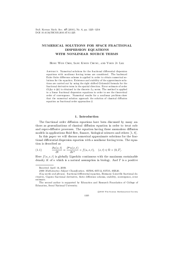 (PDF) Numerical Solutions for Space Fractional Dispersion Equations ...