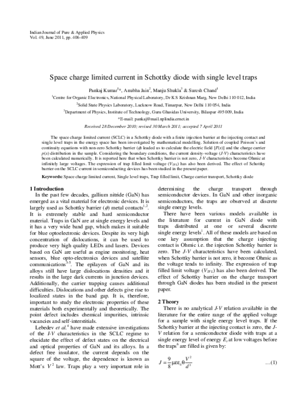 (PDF) Space charge limited current in Schottky diode with single level ...