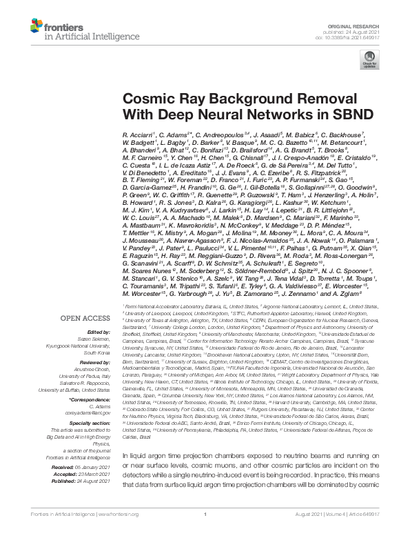 (PDF) Cosmic Ray Background Removal With Deep Neural Networks in SBND