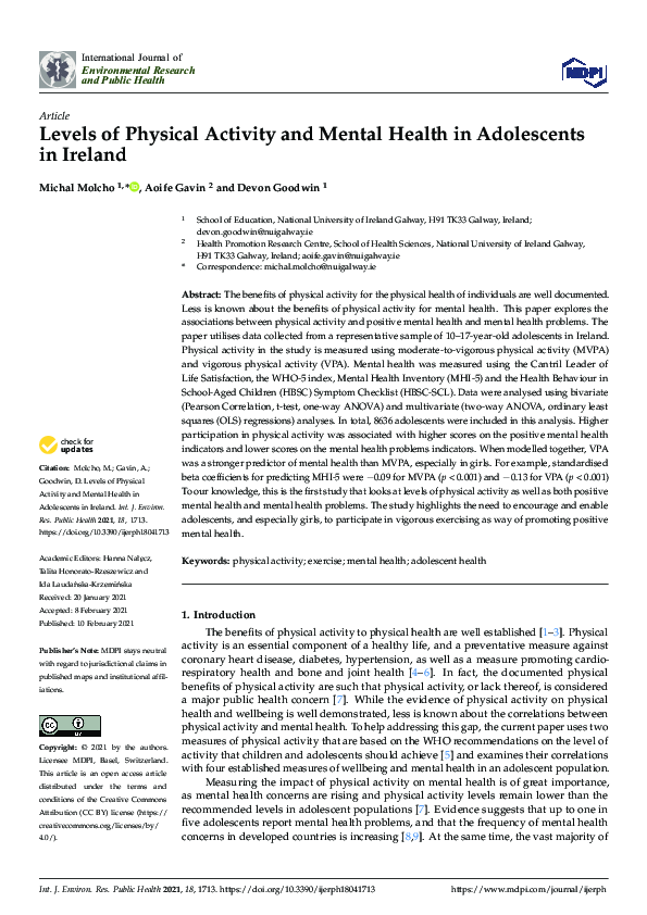 (PDF) Levels of Physical Activity and Mental Health in Adolescents in ...
