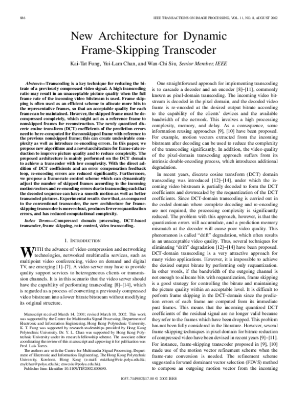 (PDF) New architecture for dynamic frame-skipping transcoder