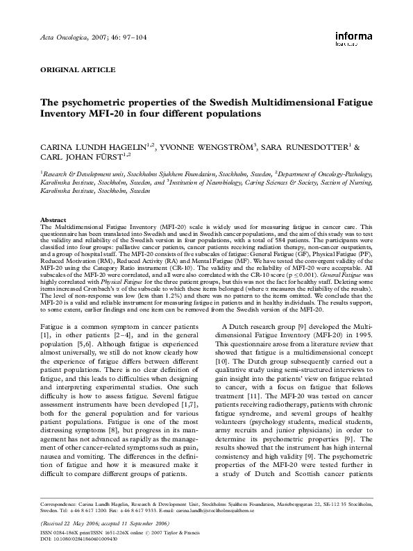 (PDF) The psychometric properties of the Swedish Multidimensional ...