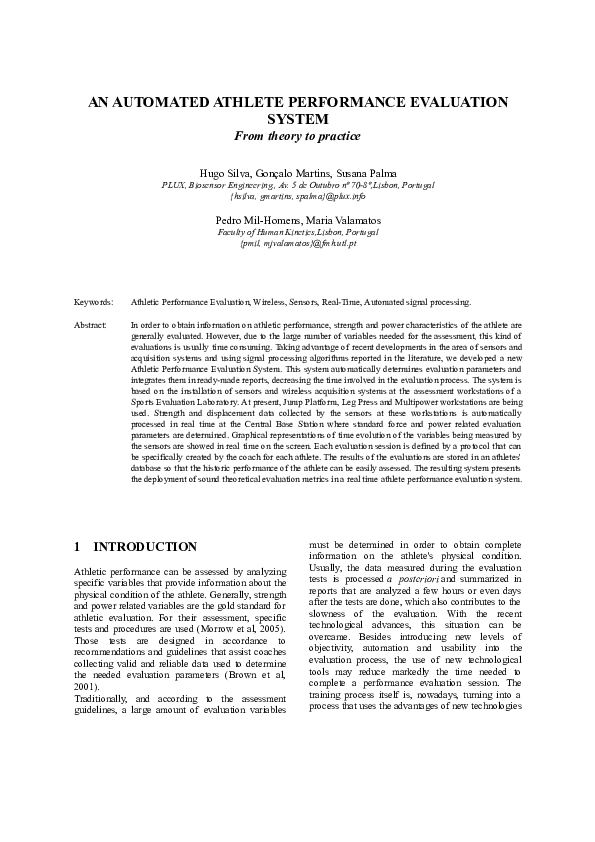 (PDF) AN AUTOMATED ATHLETE PERFORMANCE EVALUATION SYSTEM From Theory