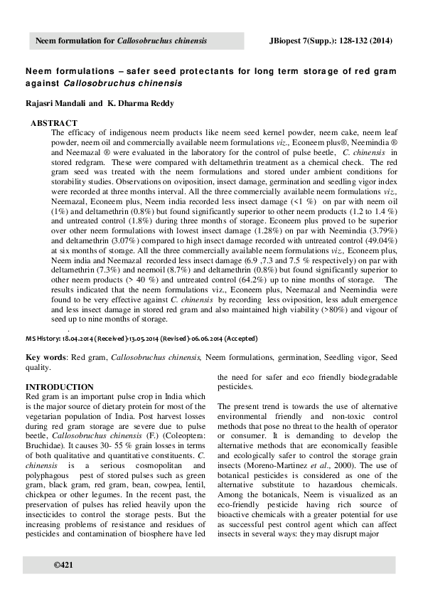 (PDF) Neem formulations - safer seed protectants for long term storage ...