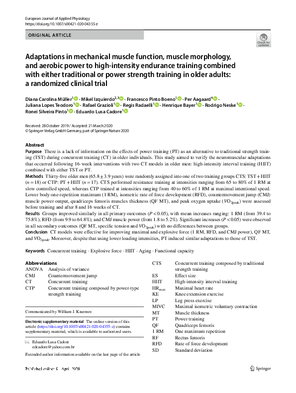 (PDF) Adaptations in mechanical muscle function, muscle morphology, and ...