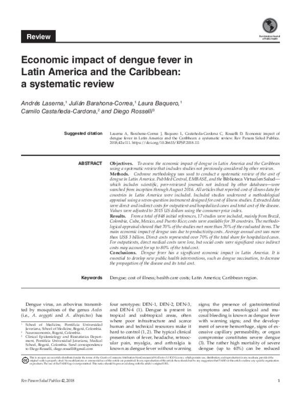 (PDF) Economic impact of dengue fever in Latin America and the ...