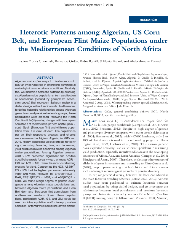 (PDF) Heterotic Patterns among Algerian, US Corn Belt, and European ...