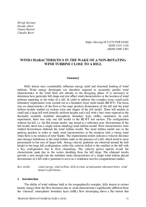 (PDF) Wind Characteristics in the Wake of a Non-Rotating Wind Turbine ...