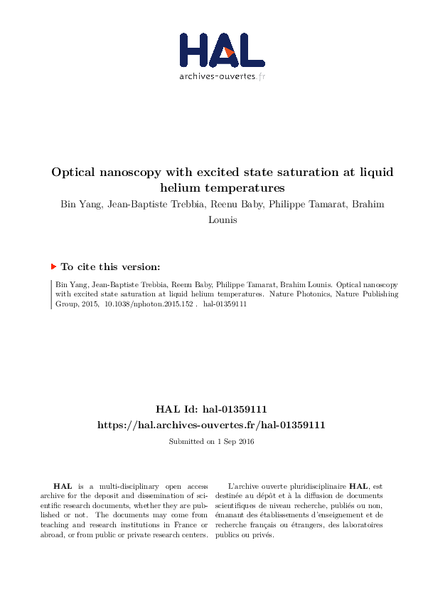 (PDF) Optical nanoscopy with excited state saturation at liquid helium ...