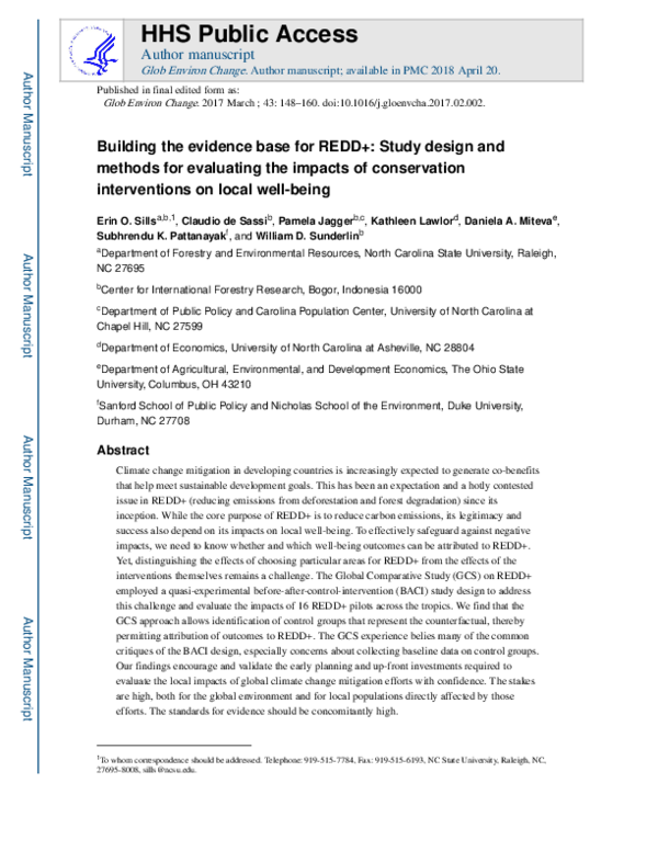 (PDF) Building the evidence base for REDD+: Study design and methods ...