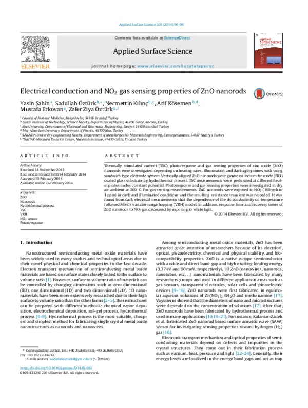 (PDF) Electrical conduction and NO2 gas sensing properties of ZnO ...