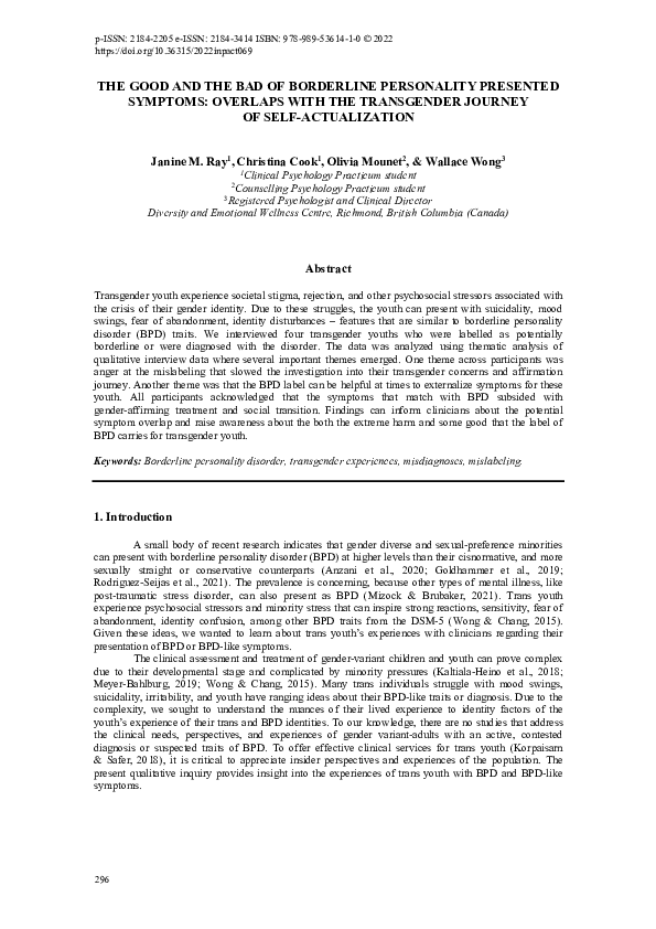 (PDF) The Good and the Bad of Borderline Personality Presented Symptoms ...