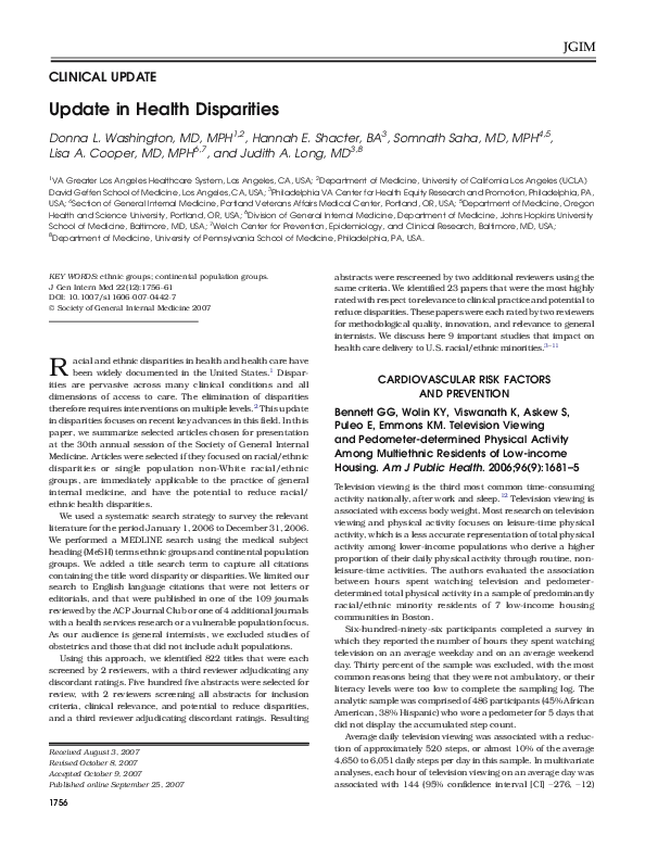 (PDF) Update in Health Disparities | Judith Long - Academia.edu