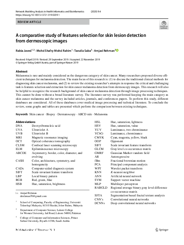 (PDF) A comparative study of features selection for skin lesion ...