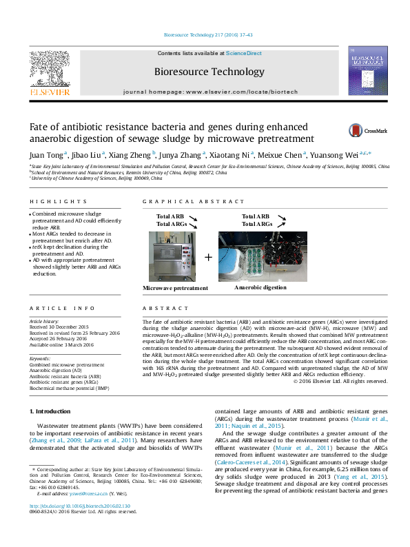 (PDF) Fate of antibiotic resistance bacteria and genes during enhanced ...