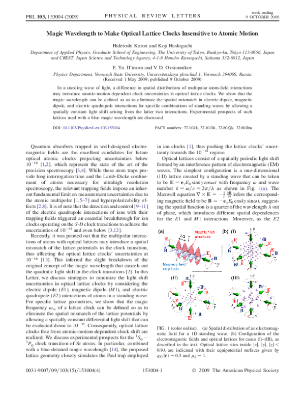 (PDF) Magic Wavelength to Make Optical Lattice Clocks Insensitive to ...