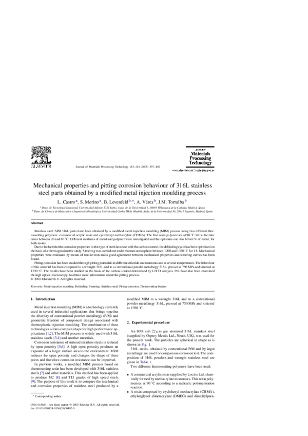 (PDF) Mechanical properties and pitting corrosion behaviour of 316L ...