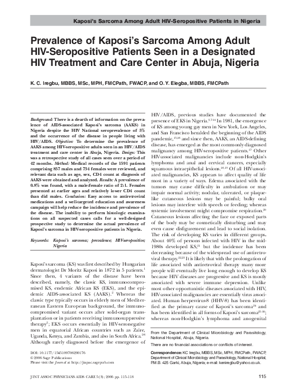 (PDF) Prevalence of Kaposi's Among Adult HIVSeropositive