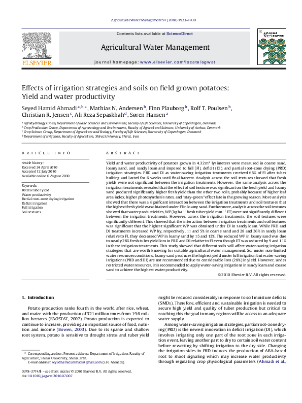 (PDF) Effects of irrigation strategies and soils on field grown ...