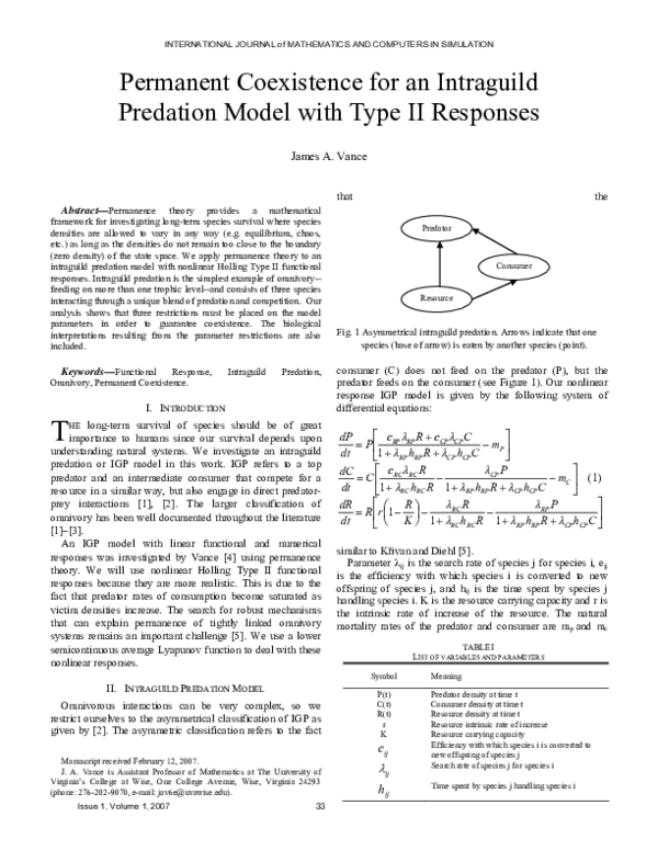 (PDF) Permanent Coexistence for an Intraguild Predation Model with Type ...