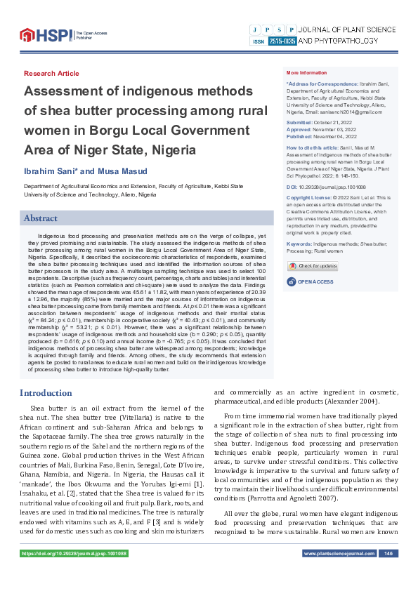 (PDF) Assessment of indigenous methods of shea butter processing among ...