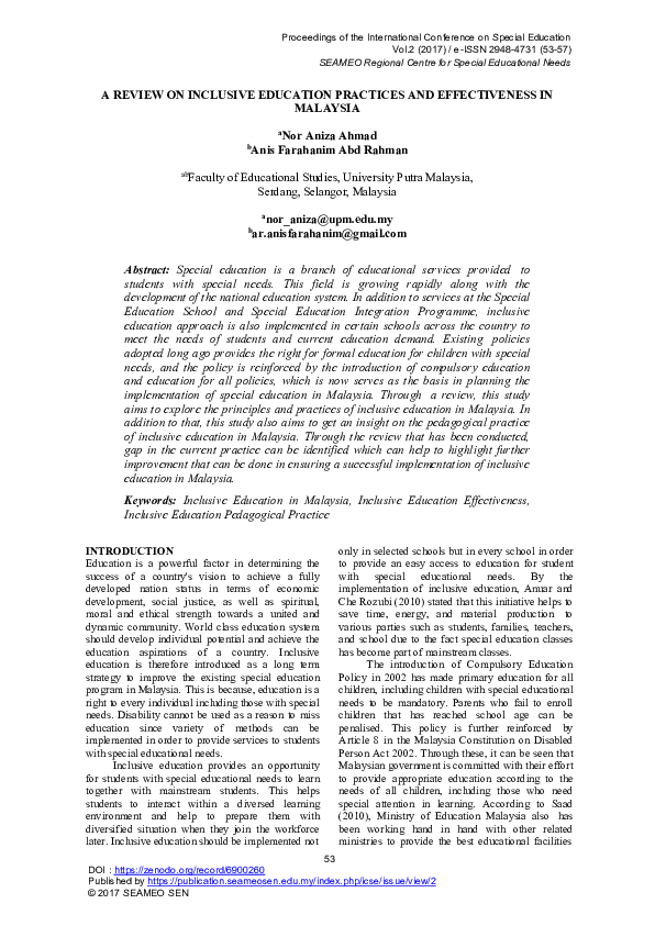 (PDF) A Review on Inclusive Education Practices and Effectiveness in ...