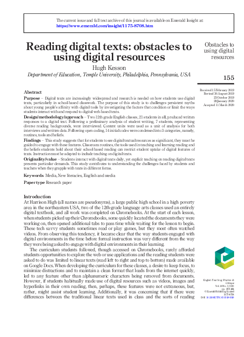 (PDF) Reading digital texts: obstacles to using digital resources