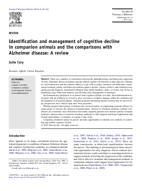 (PDF) Identification and management of cognitive decline in companion ...