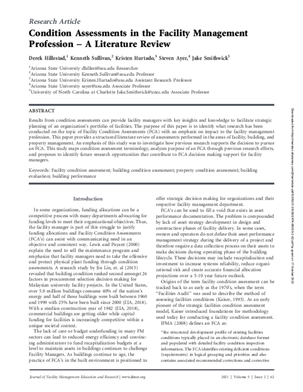 (PDF) Condition Assessments in the Facility Management Profession – A ...
