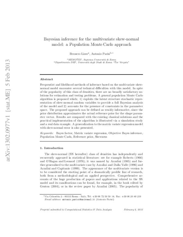 (PDF) Bayesian inference for the multivariate skew-normal model: A ...
