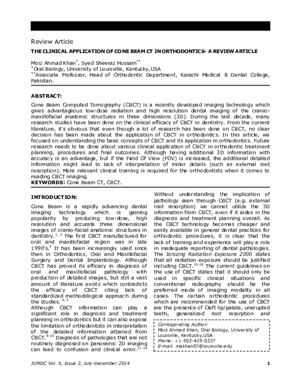 (PDF) The Clinical Application of Cone Beam CT in Orthodontics-A Review ...