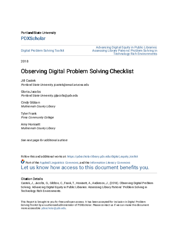 (PDF) Observing Digital Problem Solving Checklist