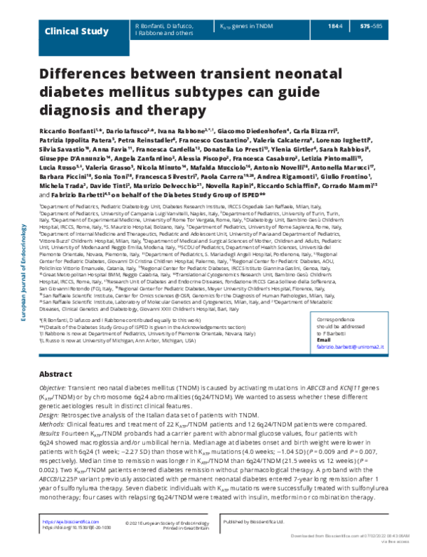 (PDF) Differences between transient neonatal diabetes mellitus subtypes