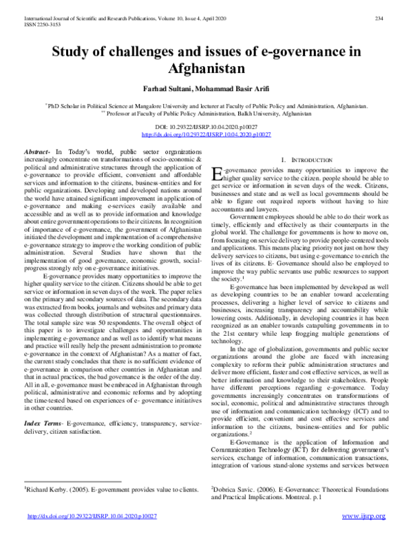 (PDF) Study of challenges and issues of e-governance in Afghanistan