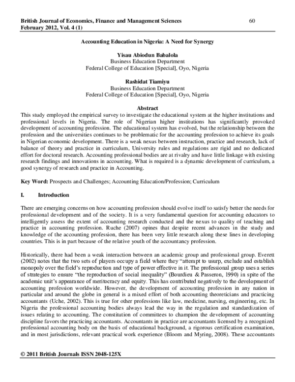 (PDF) Accounting Education in Nigeria: A Need for Synergy