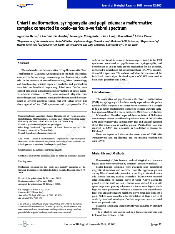 (PDF) Chiari I malformation, syringomyelia and papilledema: a ...