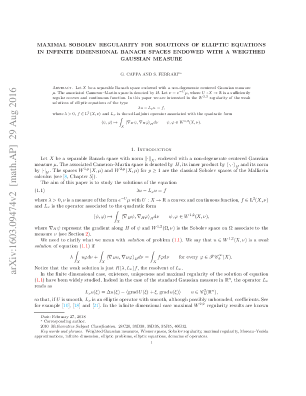 (PDF) Maximal Sobolev regularity for solutions of elliptic equations in ...