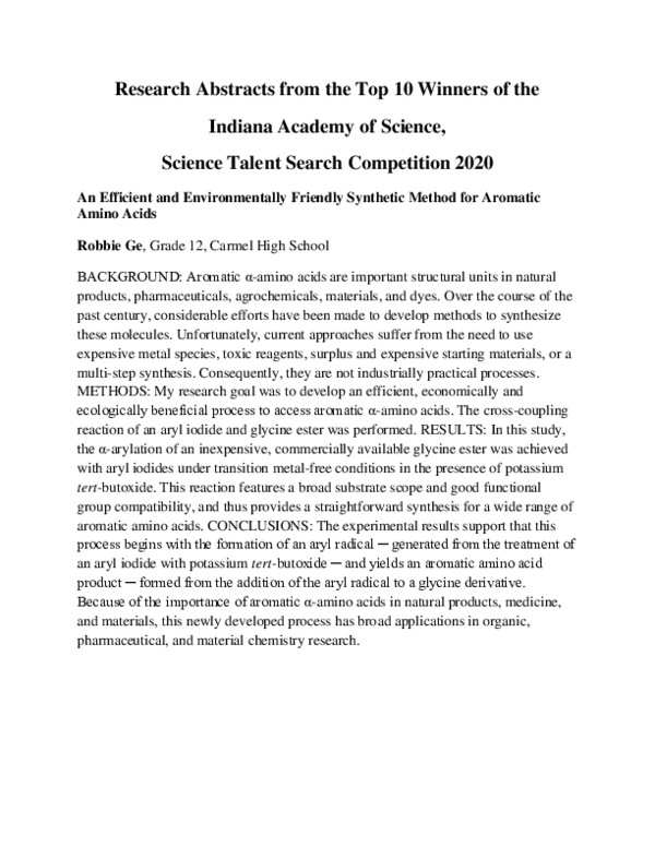 (PDF) Abstracts from the Top 10 Winners of the Indiana Academy of ...