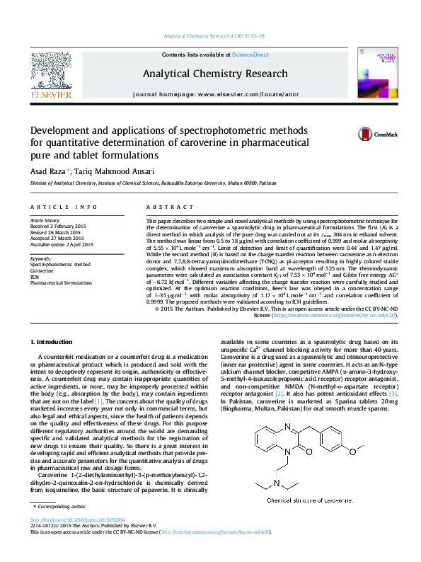 (PDF) Development and applications of spectrophotometric methods for ...
