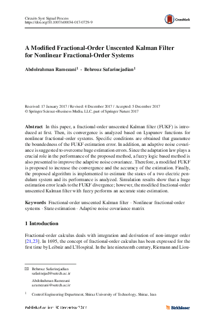 (PDF) A Modified Fractional-Order Unscented Kalman Filter for Nonlinear ...