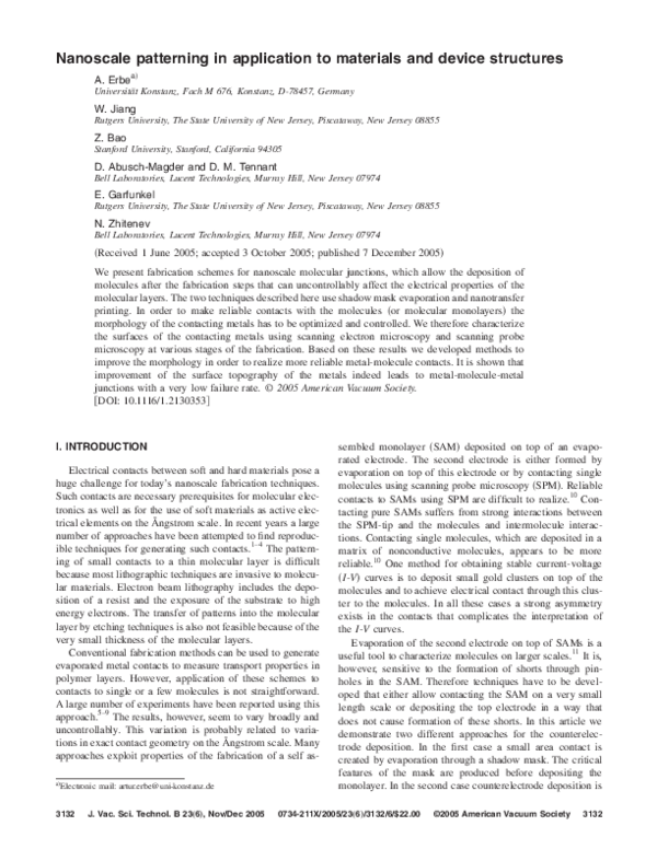 (PDF) Nanoscale patterning in application to materials and device ...