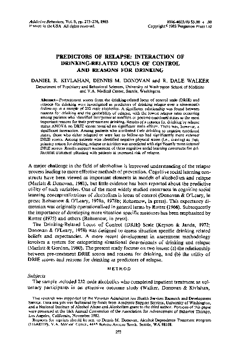(PDF) Predictors of relapse: Interaction of drinking-related locus of ...