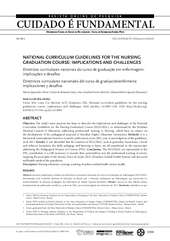 (PDF) National curriculum guidelines for the nursing graduation course implications and