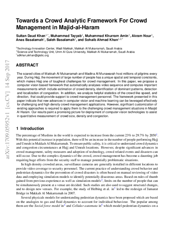 (PDF) Towards a Crowd Analytic Framework For Crowd Management in Majid ...